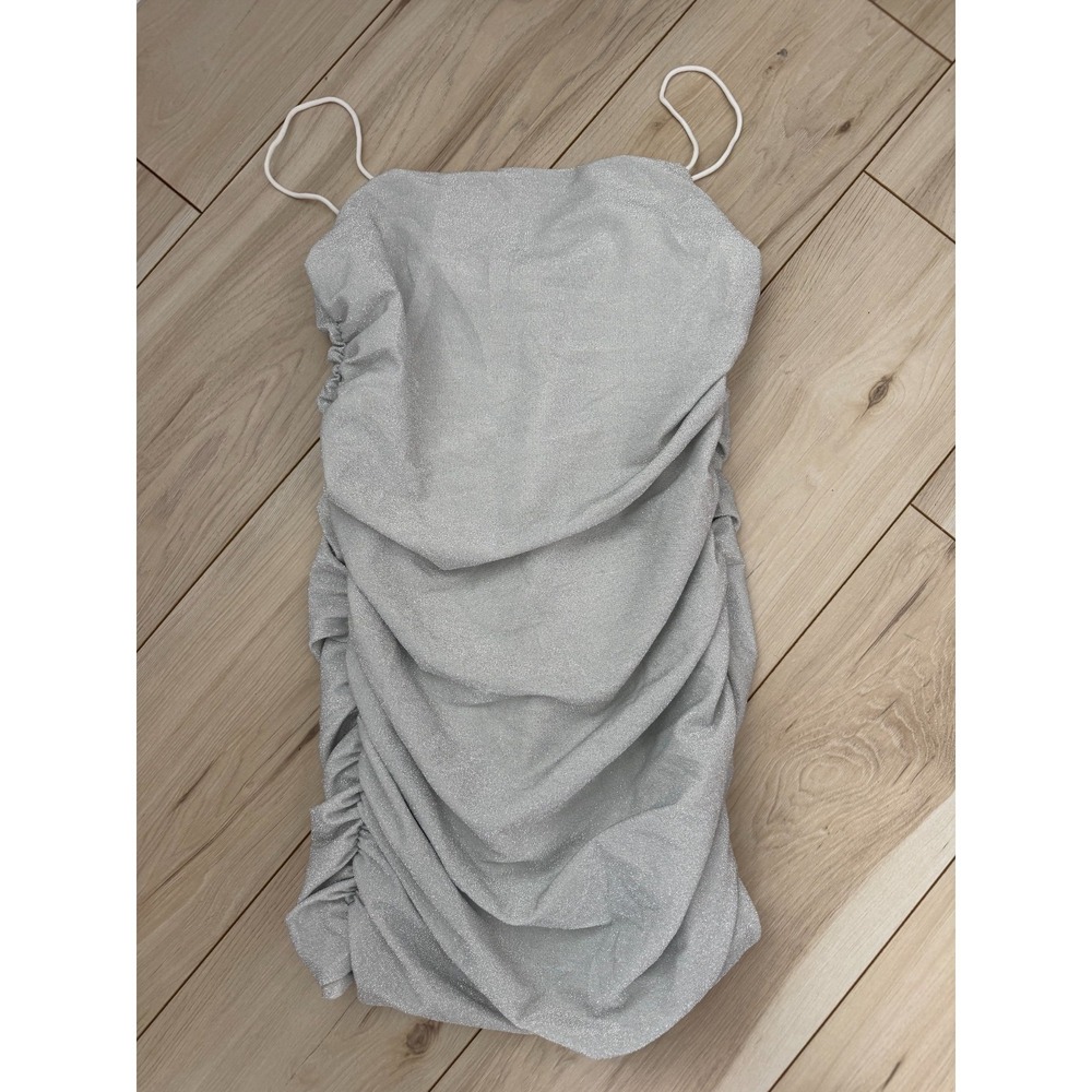 Floerns Shiny Silver Glitter Sparkle Party/Cocktail Dress Side Gathered XL